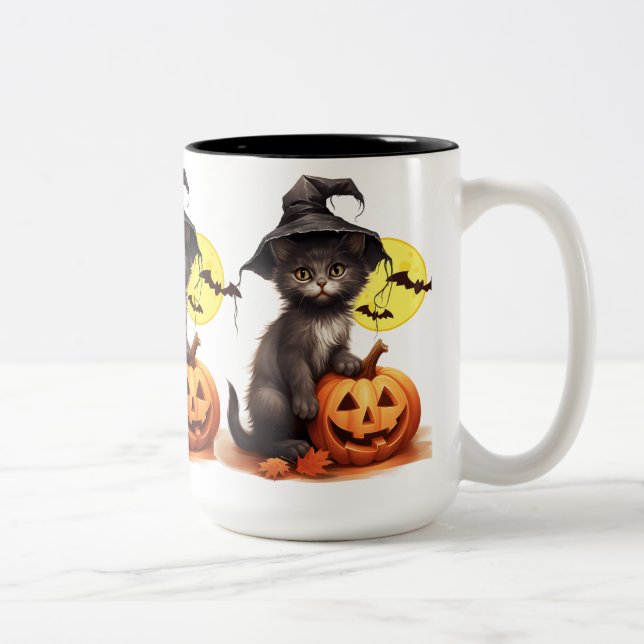 Black Cat On A Jack Zweifarbige Tasse (Rechts)