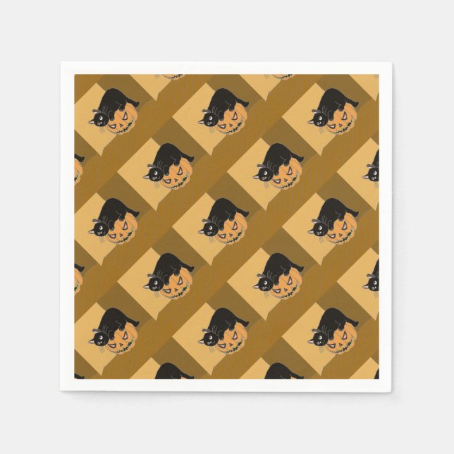 Black Cat on a Pumpkin Serviette (Vorderseite)
