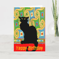 Black Cat on Abstract Wallpaper, Happy Birthday