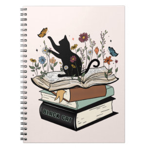 Black Cat on Book Funny Cat Notebook Notizblock