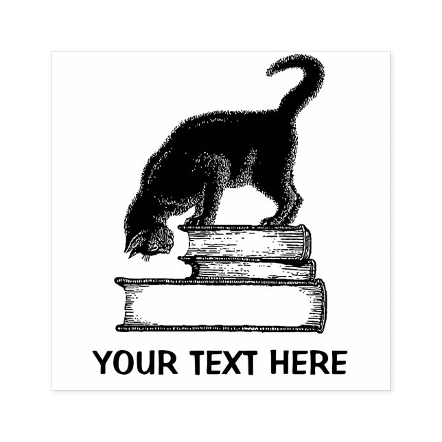 Black Cat on Books Rubber Briefmarke Gummistempel (Prägung)