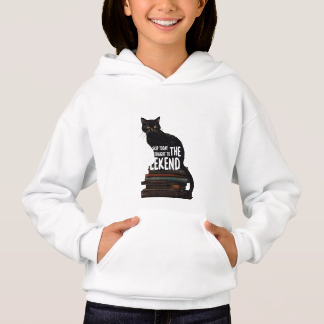 Black Cat on Books "Skip to the Weekend" Hoodie (Vorderseite)