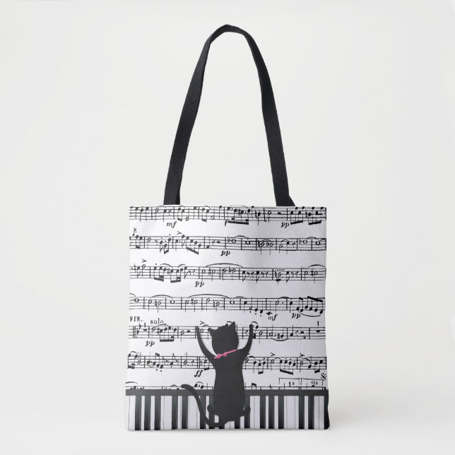 Black Cat On Piano Keys Tasche (Vorderseite)