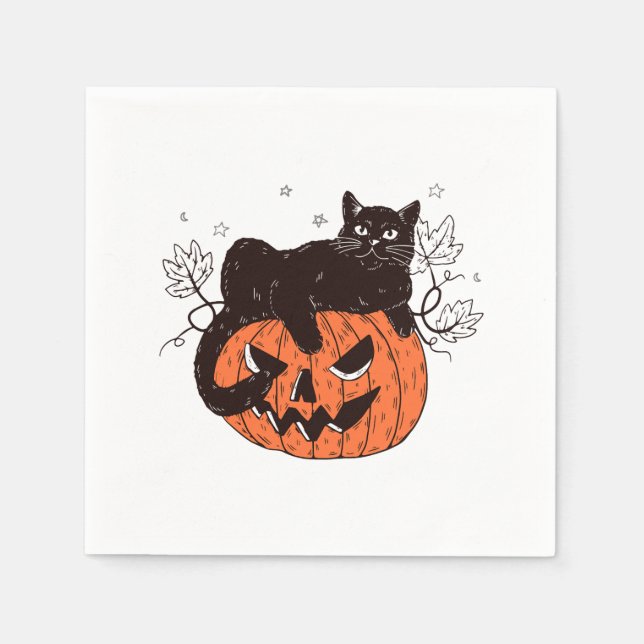 Black Cat On Pumpkin Gesicht Halloween Kostüm Spoo Serviette (Vorderseite)
