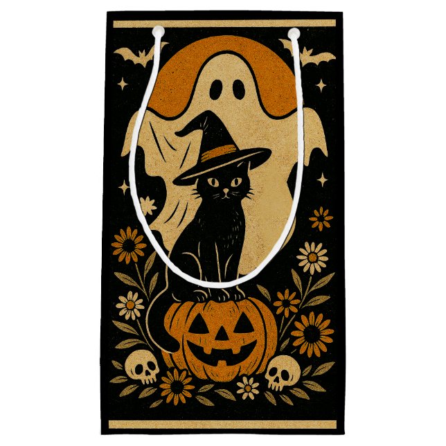 Black Cat on Pumpkin Halloween Geschenktasche - Sp Kleine Geschenktüte (Vorderseite)