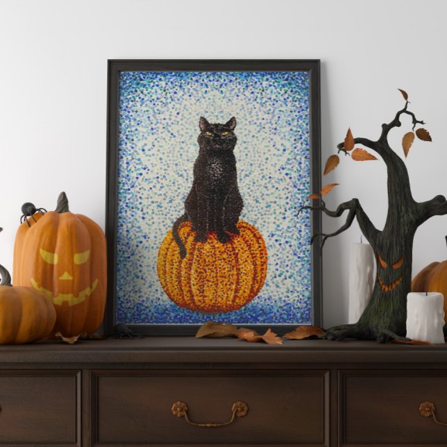 Black Cat on Pumpkin Halloween Poster (Von Creator hochgeladen)