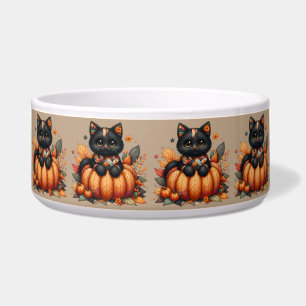Black Cat on Pumpkin mit Herbst Quilt Muster Napf