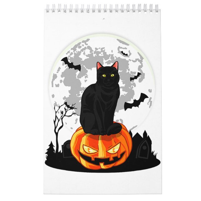 Black Cat On Pumpkin T - Shirt - Vollmond Hallowee Kalender (Titelbild)
