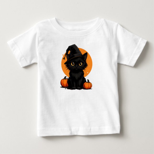 Black Cat on Pumpkins under Full Moon  Baby T-shirt (Vorderseite)