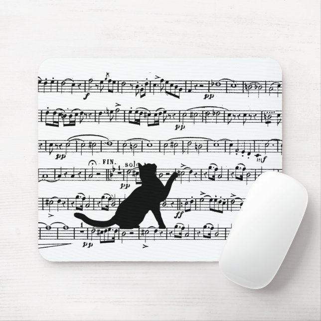 Black Cat On Sheet Music Mousepad (Mit Mouse)