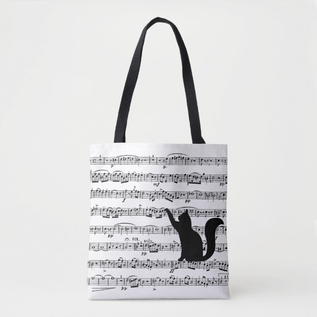 Black Cat On Sheet Music Tasche (Vorderseite)