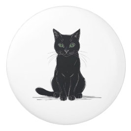 Black cat on white background door pull keramikknauf