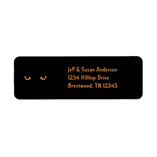 Black Cat Orange Eyes Halloween Étiquettes de adre (Devant)