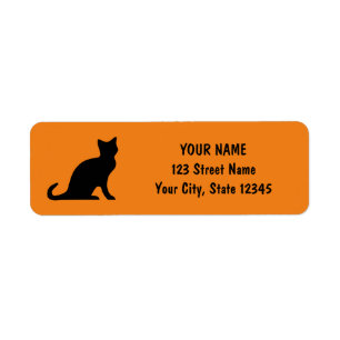 Black cat orange Halloween étiquettes d'adresse de