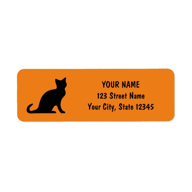 Black cat orange Halloween étiquettes d'adresse de (Devant)
