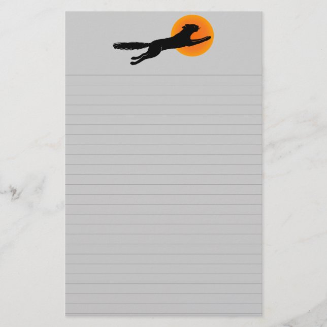 Black Cat Orange Moon Halloween Lined Stationery Briefpapier (Vorderseite)