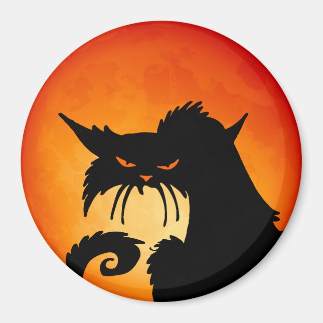 Black Cat Orange Moon Magnet (Vorne)