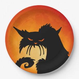 Black Cat Orange Moon Pappteller