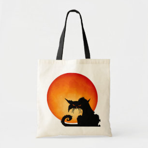 Black Cat Orange Moon Tragetasche