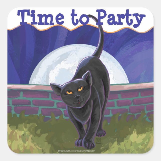 Black Cat Party Center Quadratischer Aufkleber (Vorderseite)