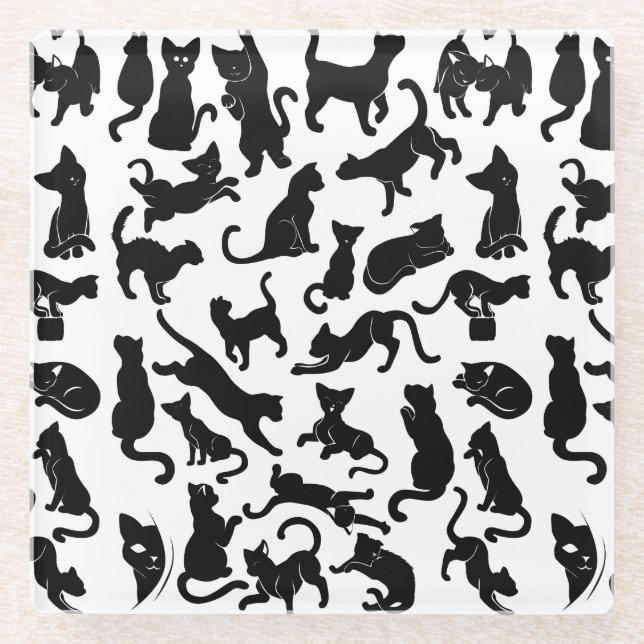 Black Cat Pattern Glasuntersetzer (Vorderseite)