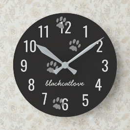 Black Cat Paw druckt Personalisierte Wall Clock Runde Wanduhr