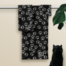 Black Cat Paw Mit Monogramm Bath Handtuch Set druc