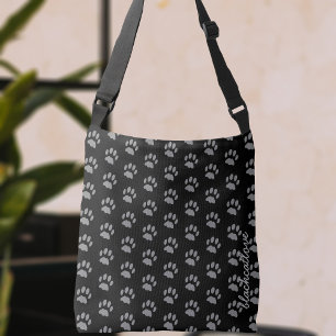 Black Cat Paw Print Pattern Pet Crossbody Bag Tragetaschen Mit Langen Trägern