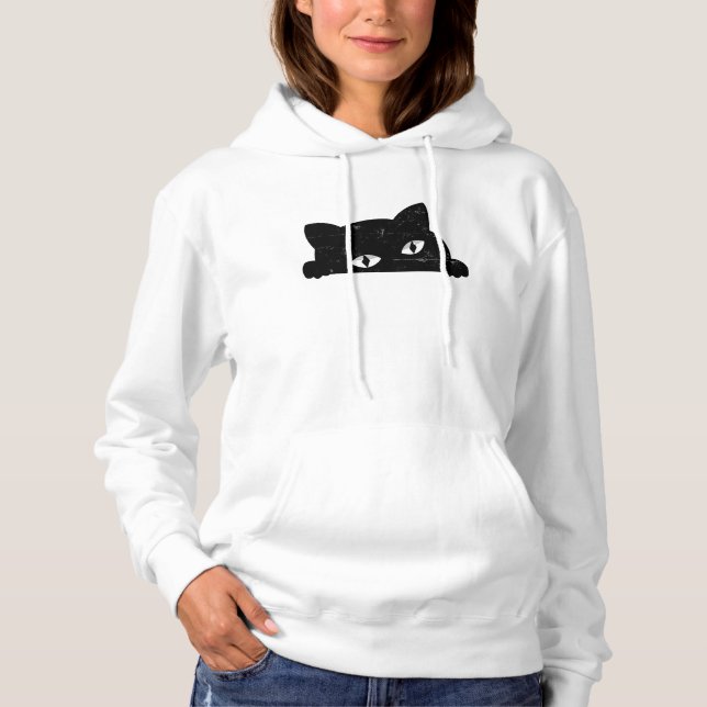 Black Cat Peeking Hoodie (Vorderseite)