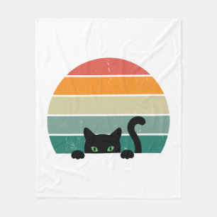 Black Cat Peeking Sunset Vintag 3 Fleecedecke