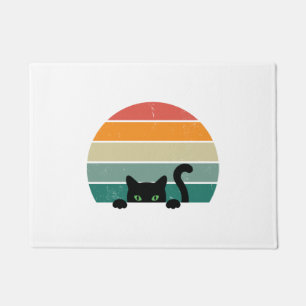 Black Cat Peeking Sunset Vintag 3 Fußmatte