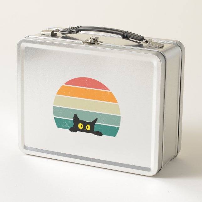 Black Cat Peeking Sunset Vintag 4 Metall Brotdose (Vorderseite)