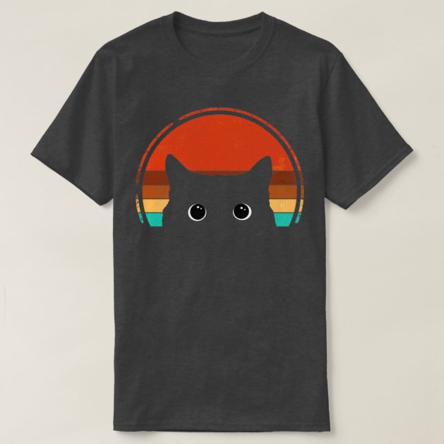 Black Cat Peeking Sunset Vintag T-Shirt (Design vorne)
