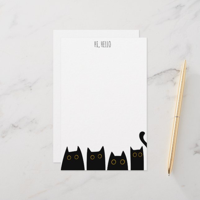 Black Cat Personal Stationery Kids Notizpapier Briefpapier (Vorderseite/Rückseite Beispiel)