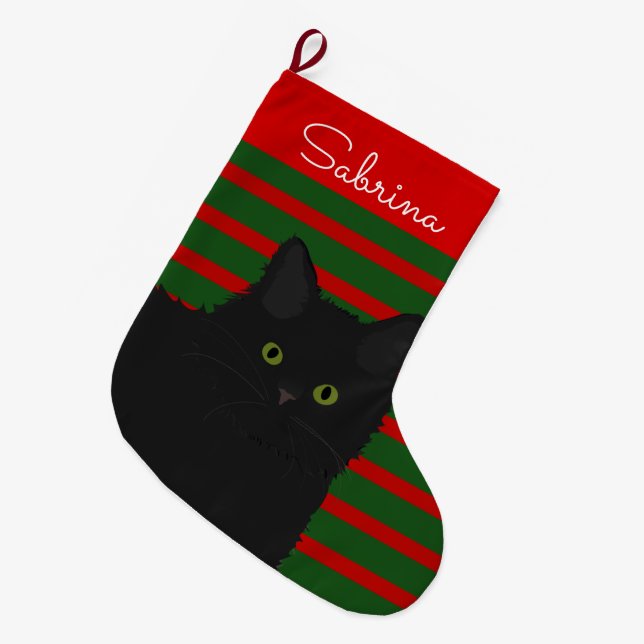Black Cat Personalisiert Großer Weihnachtsstrumpf (Vorderansicht (hängend))