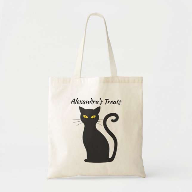 Black Cat Personalisiert Halloween Leckerei Bag Tragetasche (Vorne)