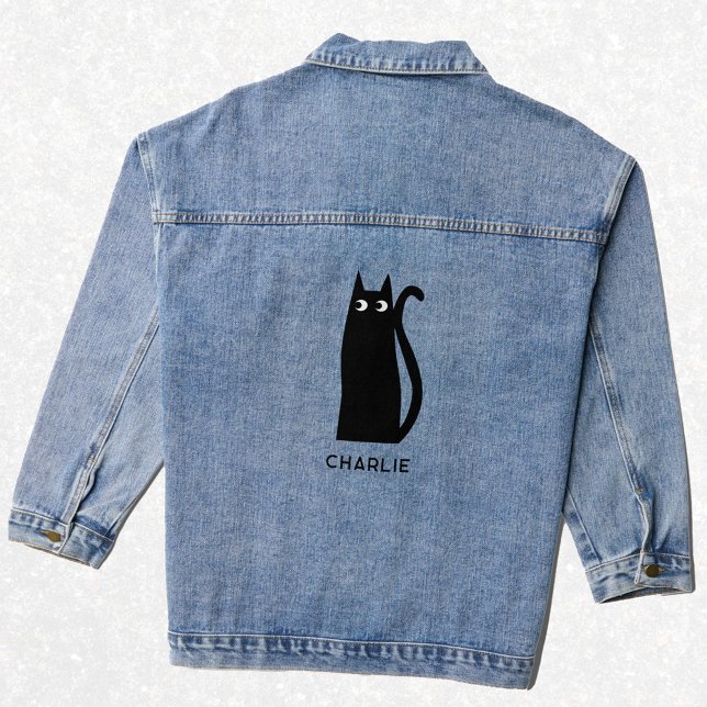Black Cat Personalisiert Jeansjacke (Fun black cat personalized name denim jacket)