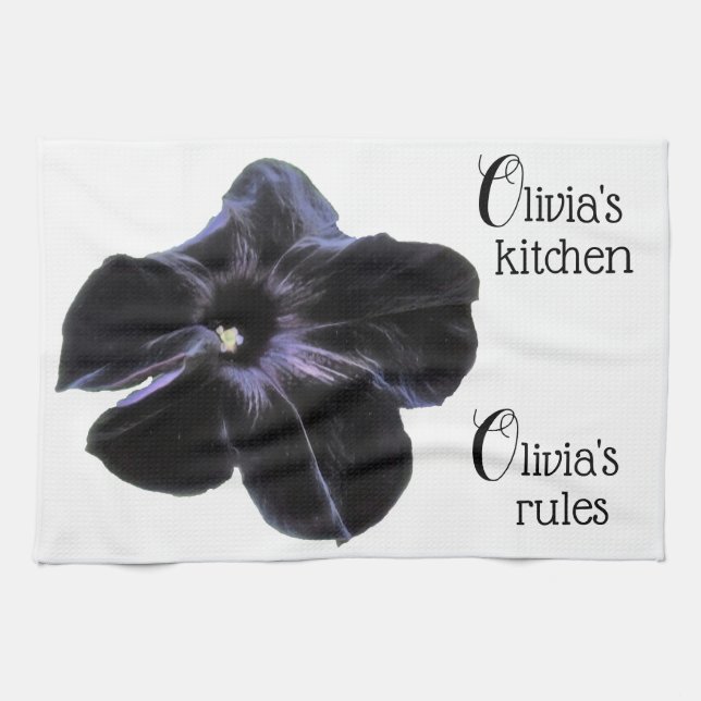 Black Cat Petunia Personalisiert Küchentücher (Horizontal)