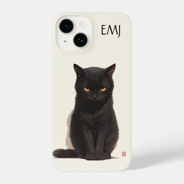 Black Cat Phone Case | Personalisierbar iPhone 14 Hülle (Rückseite)