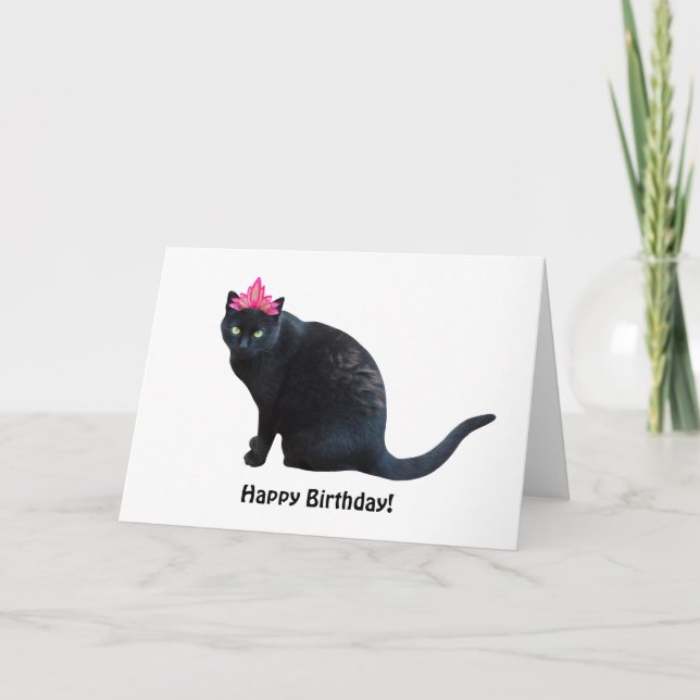 Black Cat Pink Crown Geburtstagkarte Karte (Vorderseite)