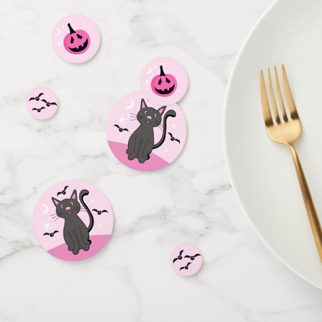 Black Cat Pink Halloween Fledermäuse Pumpkin Stars Konfetti (Gruppe)