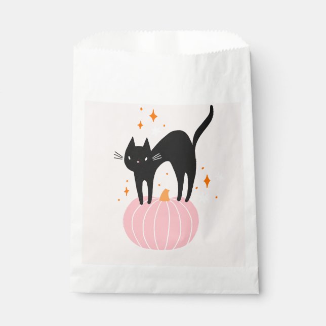 Black Cat Pink Halloween Geschenktütchen (Vorderseite)