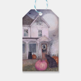 Black Cat Pink Pumpkin & Spuk House Halloween Geschenkanhänger