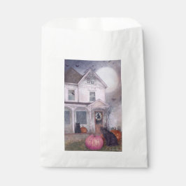 Black Cat Pink Pumpkin & Spuk House Halloween Geschenktütchen