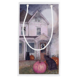 Black Cat Pink Pumpkin & Spuk House Halloween Kleine Geschenktüte