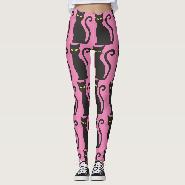 BLACK CAT PINK YOGA PANTS LEGGINGS (Vorderseite)