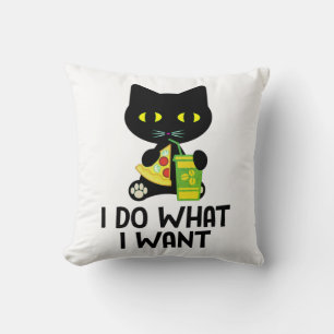 Black Cat Pizza & Coffee Night T-Shirt Kissen
