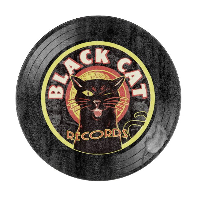 Black Cat Platten Cutting Board - Retro Vinyl Jazz Schneidebrett (Vorderseite)