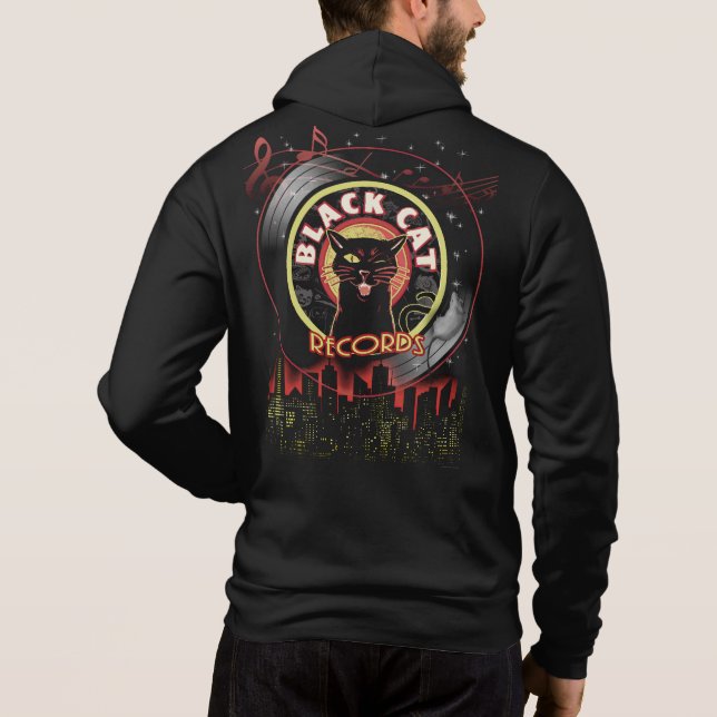 Black Cat Platten Hoodie - Retro Vinyl Label Style (Rückseite)