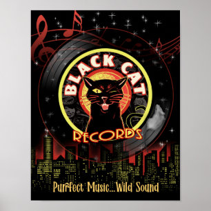 Black Cat Platten Poster - Retro Jazz Club Vinyl